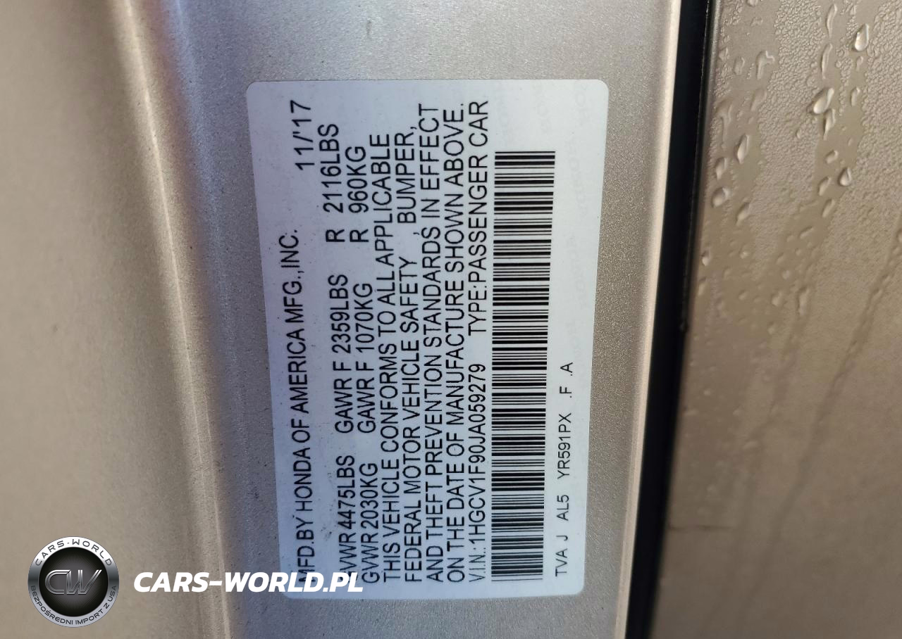 2018 Honda Accord Touring VIN:1HGCV1F90JA059279 - 13