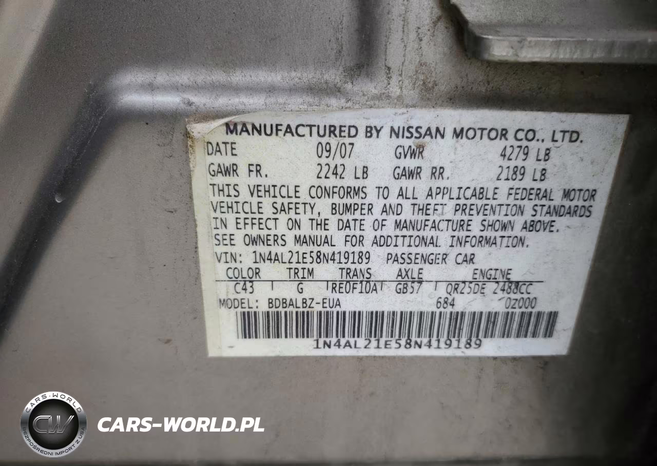 2008 Nissan Altima 2.5 VIN:1N4AL21E58N419189 - 12
