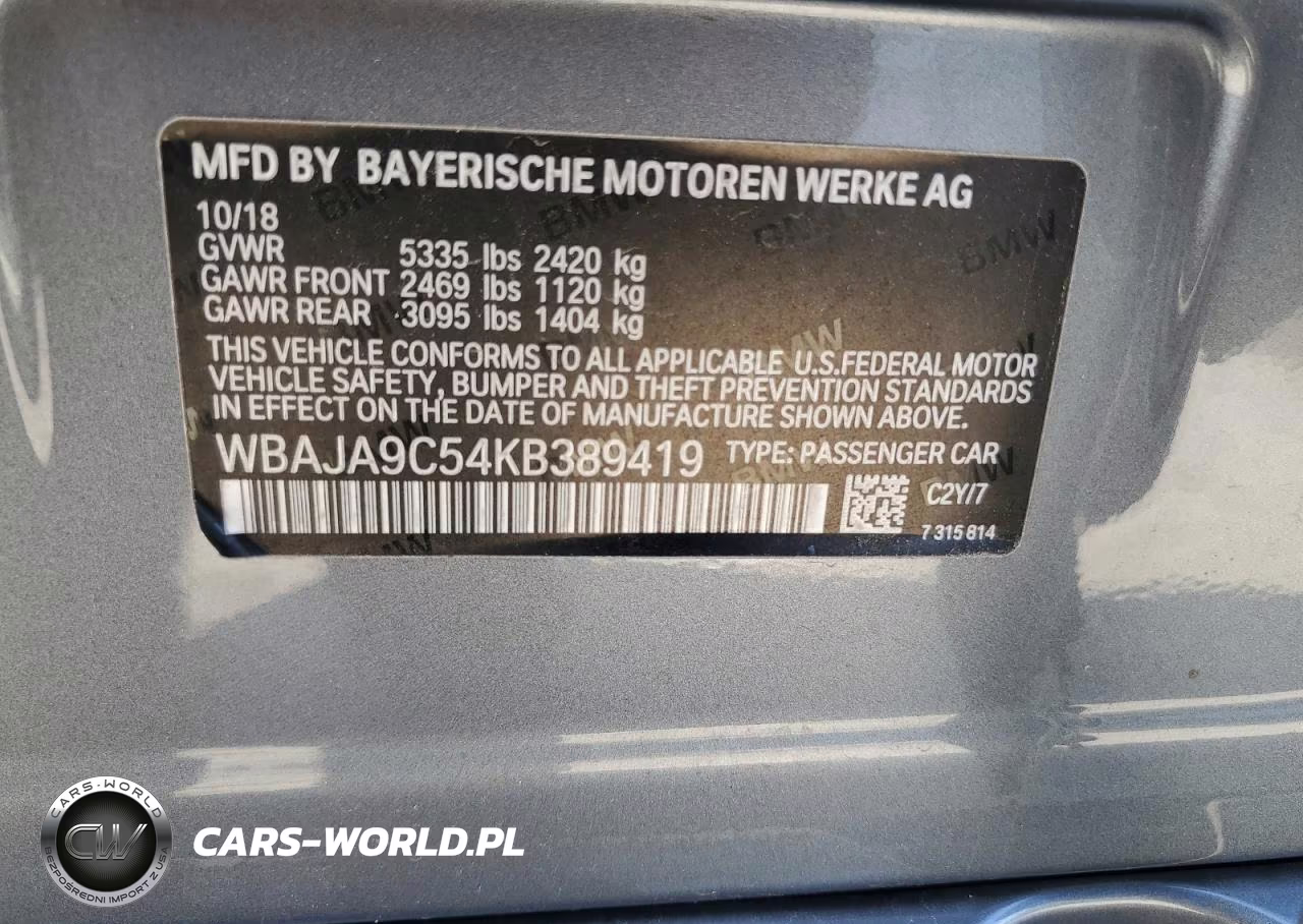 2019 BMW 530E VIN:WBAJA9C54KB389419 - 12