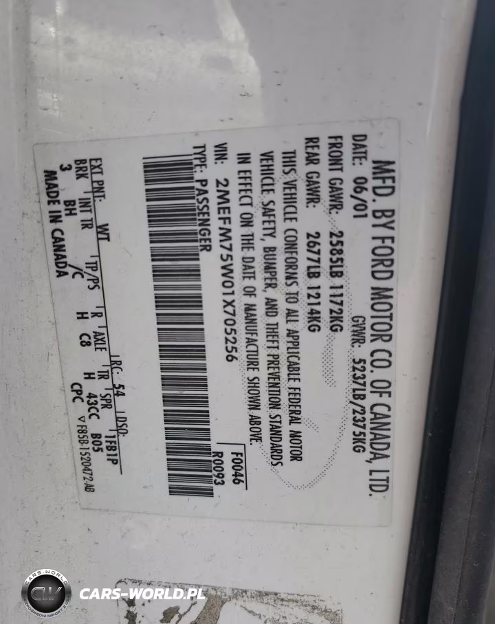 2001 Mercury Grand Marquis Ls VIN:2MEFM75W01X705256 - 12