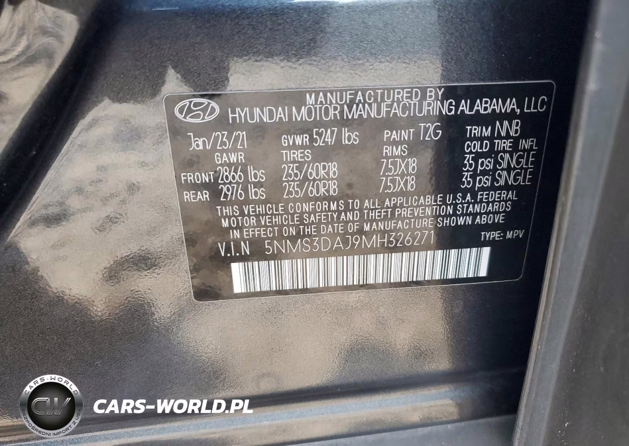 2021 Hyundai Santa Fe Sel VIN:5NMS3DAJ9MH326271 - 13