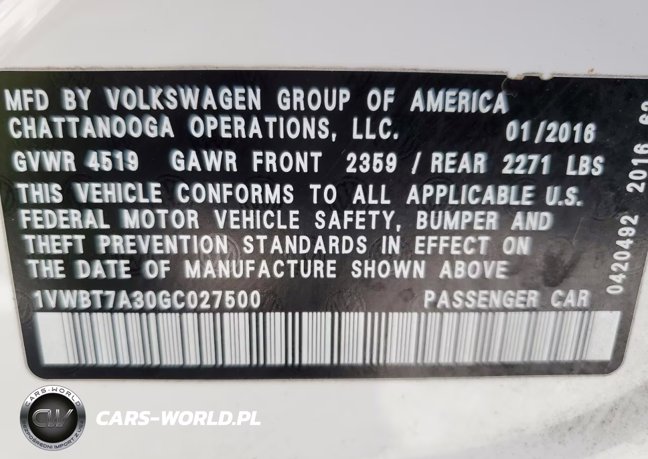 2016 Volkswagen Passat Se VIN:1VWBT7A30GC027500 - 13