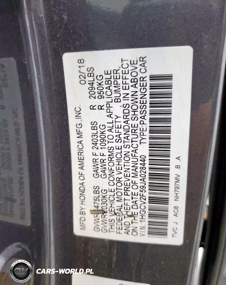 2018 Honda Accord Exl VIN:1HGCV2F59JA028440 - 12