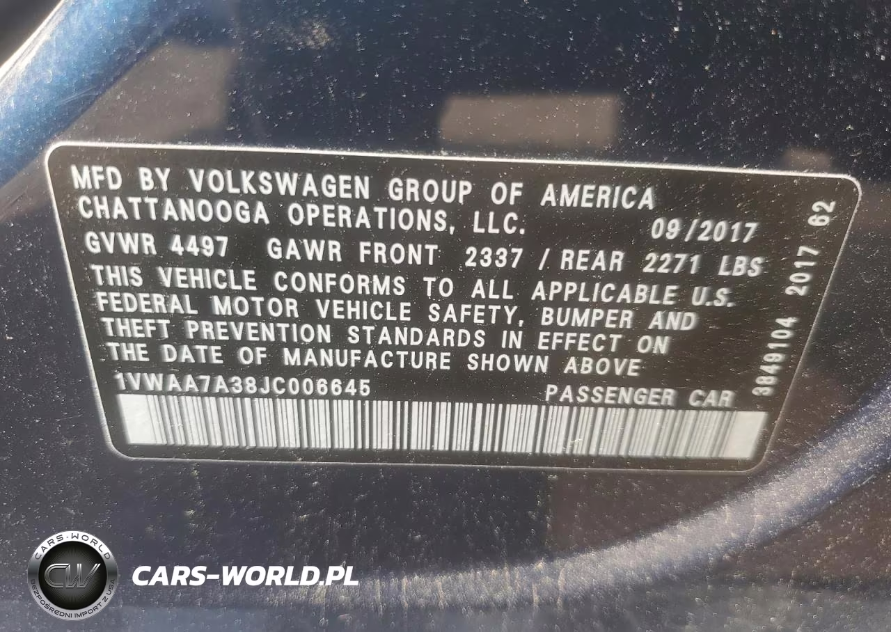 2018 Volkswagen Passat S VIN:1VWAA7A38JC006645 - 12