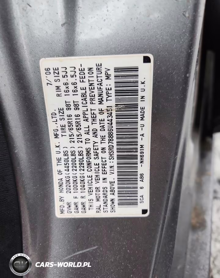 2006 Honda Cr-V Ex VIN:SHSRD78886U443451 - 12
