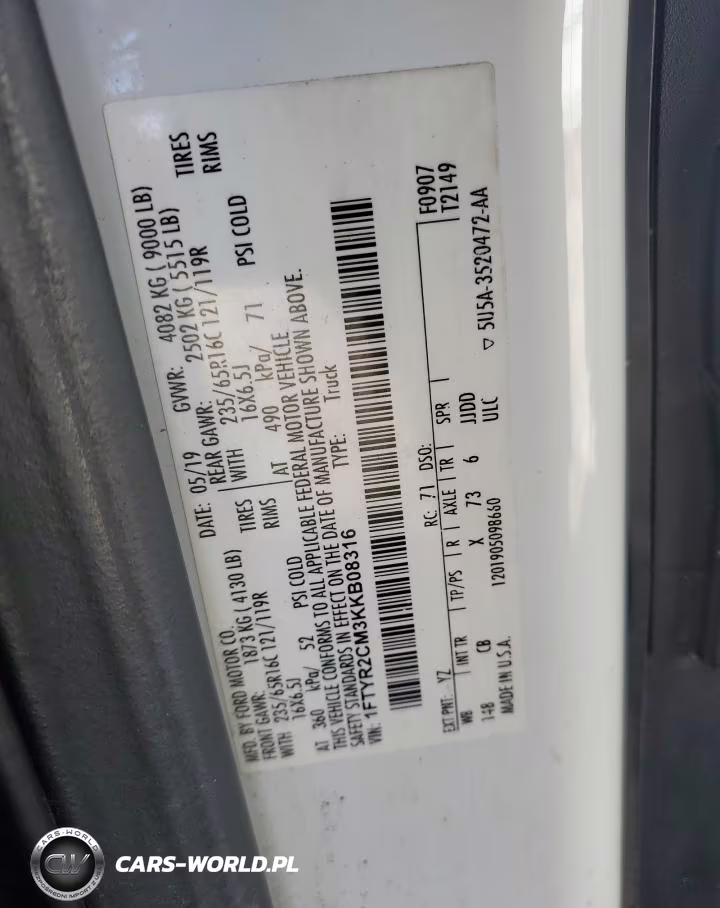2019 Ford Trans 250 VIN:1FTYR2CM3KKB08316 - 13