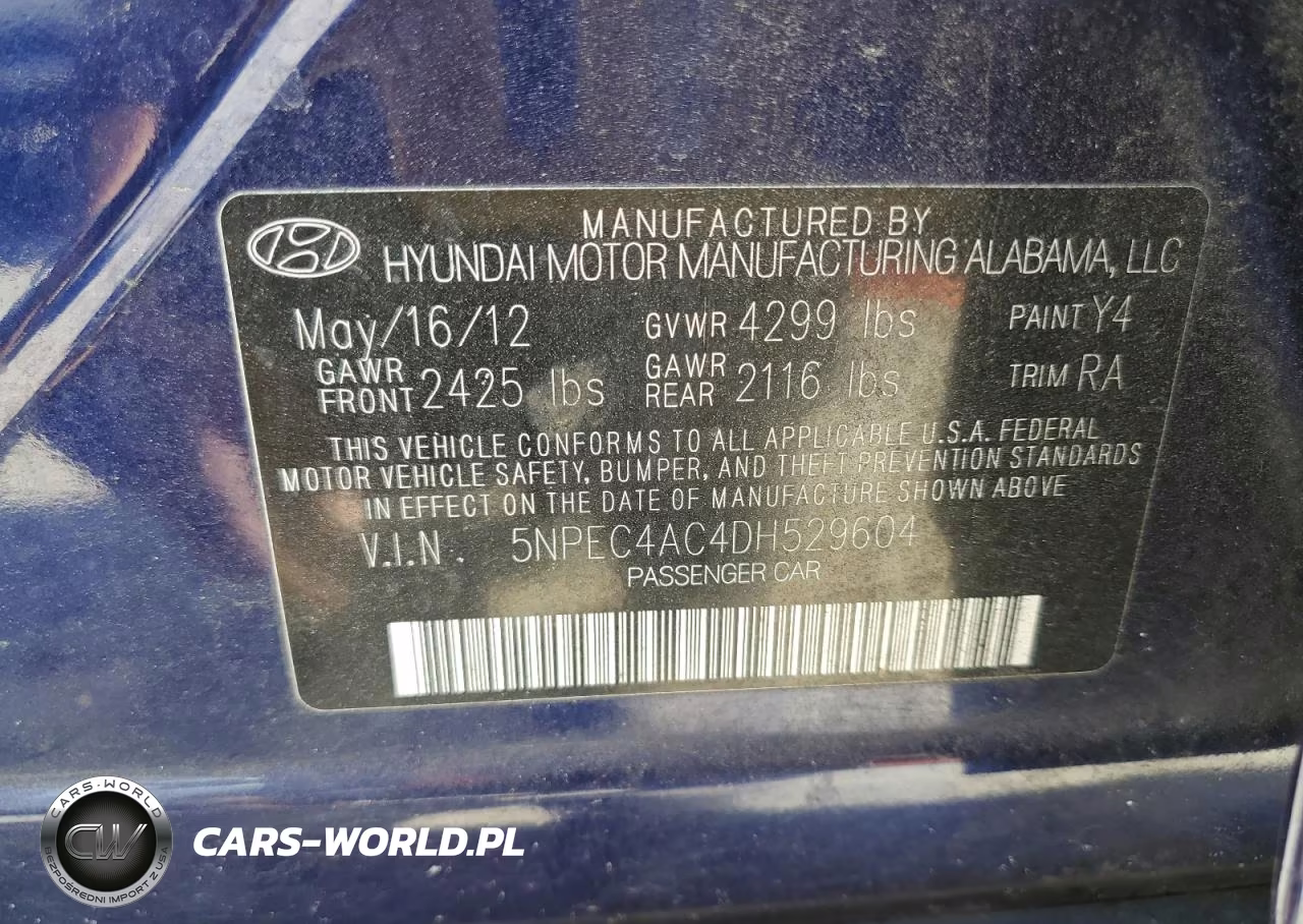 2013 Hyundai Sonata Se VIN:5NPEC4AC4DH529604 - 12
