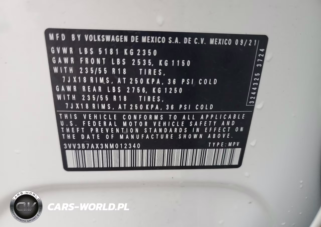 2022 Volkswagen Tiguan Se VIN:3VV3B7AX3NM012340 - 13