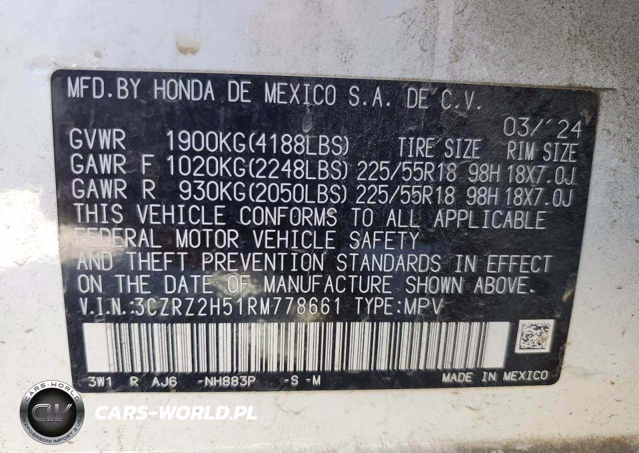 2024 Honda Hr-V Sport VIN:3CZRZ2H51RM778661 - 14