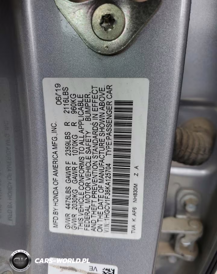 2019 Honda Accord Sport VIN:1HGCV1F36KA125704 - 12