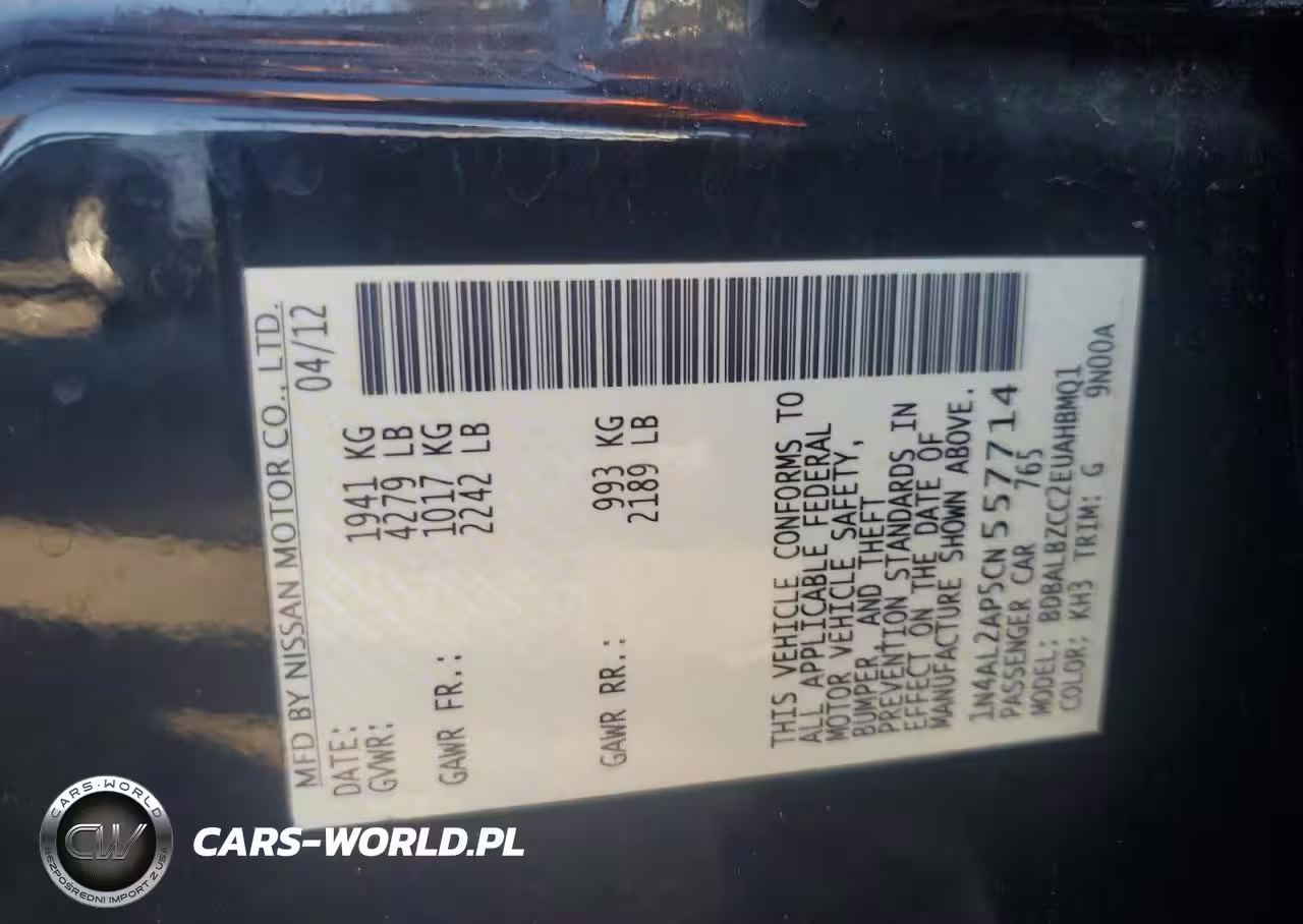 2012 Nissan Altima Base VIN:1N4AL2AP5CN557714 - 12