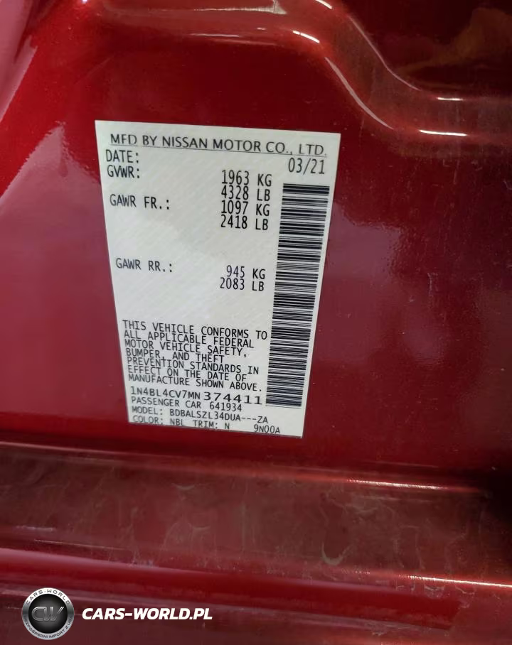 2021 Nissan Altima Sr VIN:1N4BL4CV7MN374411 - 13