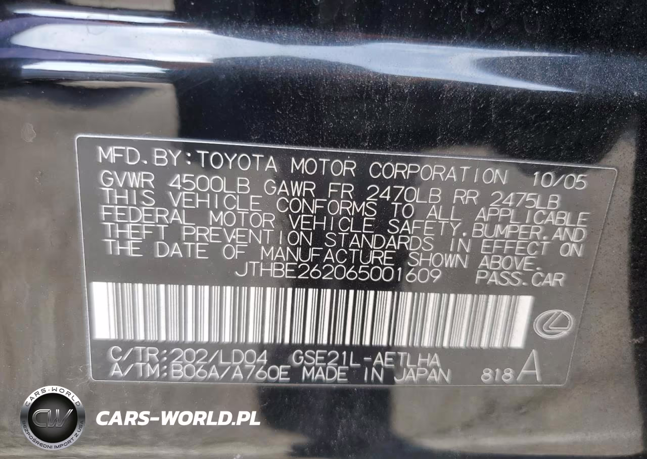 2006 Lexus Is 350 VIN:JTHBE262065001609 - 12