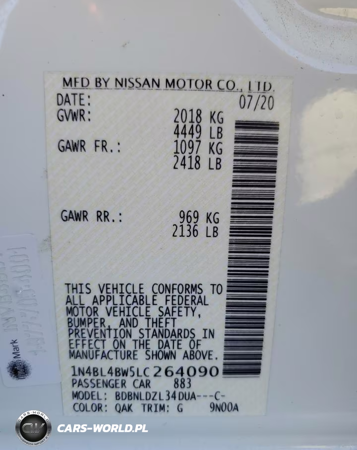 2020 Nissan Altima S VIN:1N4BL4BW5LC264090 - 12