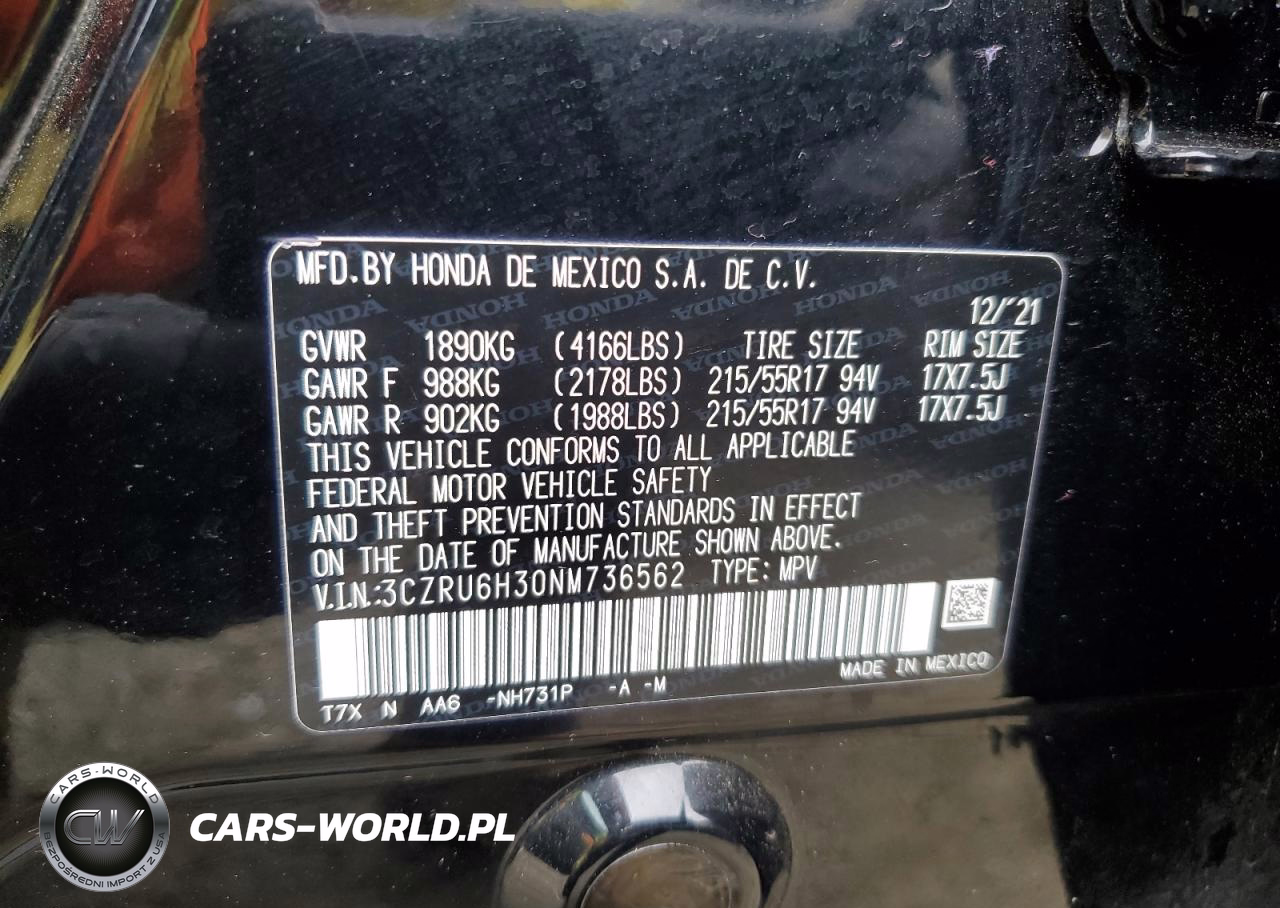 2022 Honda Hr-V Lx VIN:3CZRU6H30NM736562 - 13