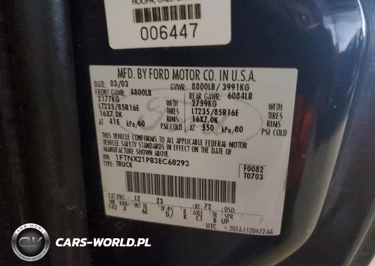 2003 Ford F250 Super Duty VIN:1FTNX21P83EC68293 - 12