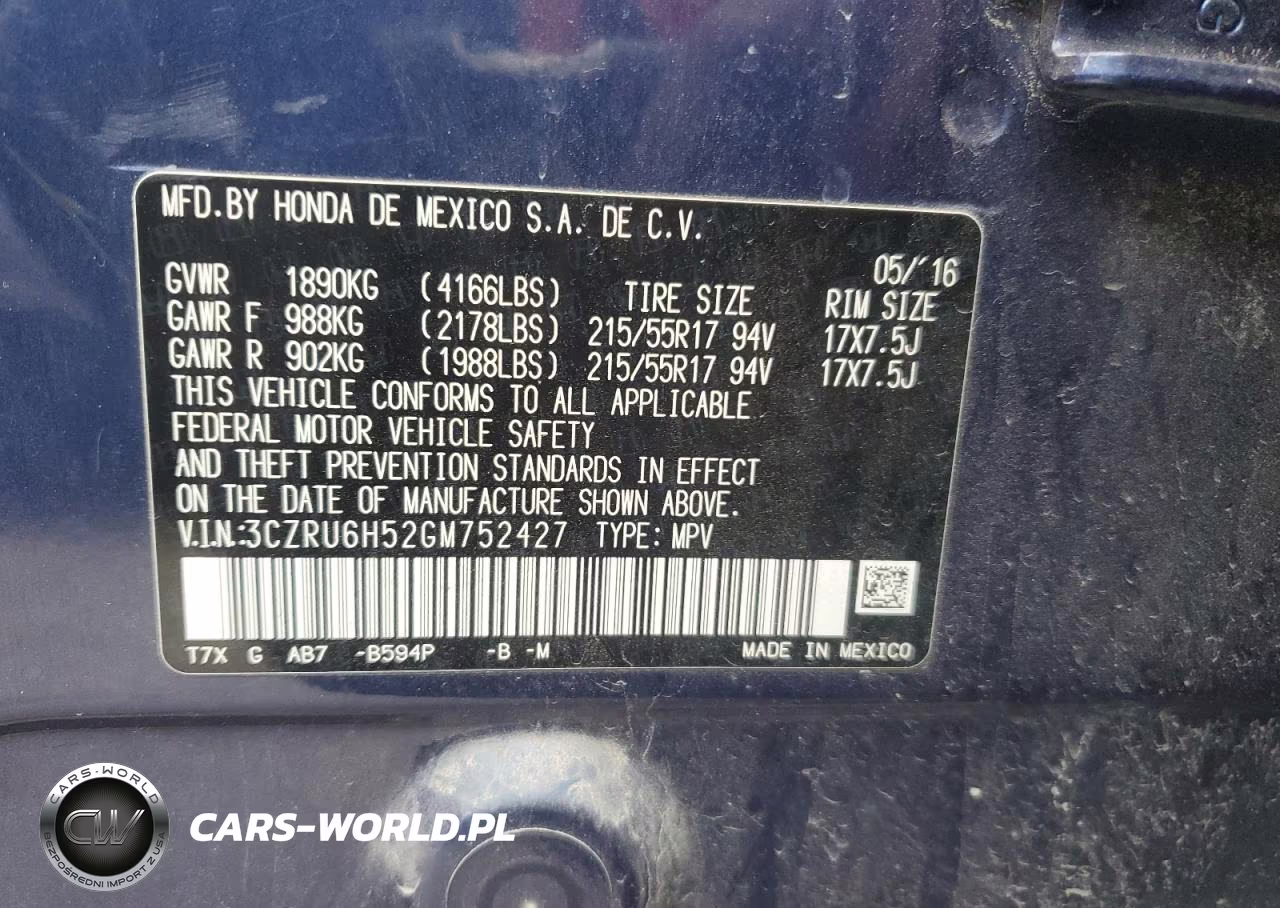 2016 Honda Hr-V Ex VIN:3CZRU6H52GM752427 - 13