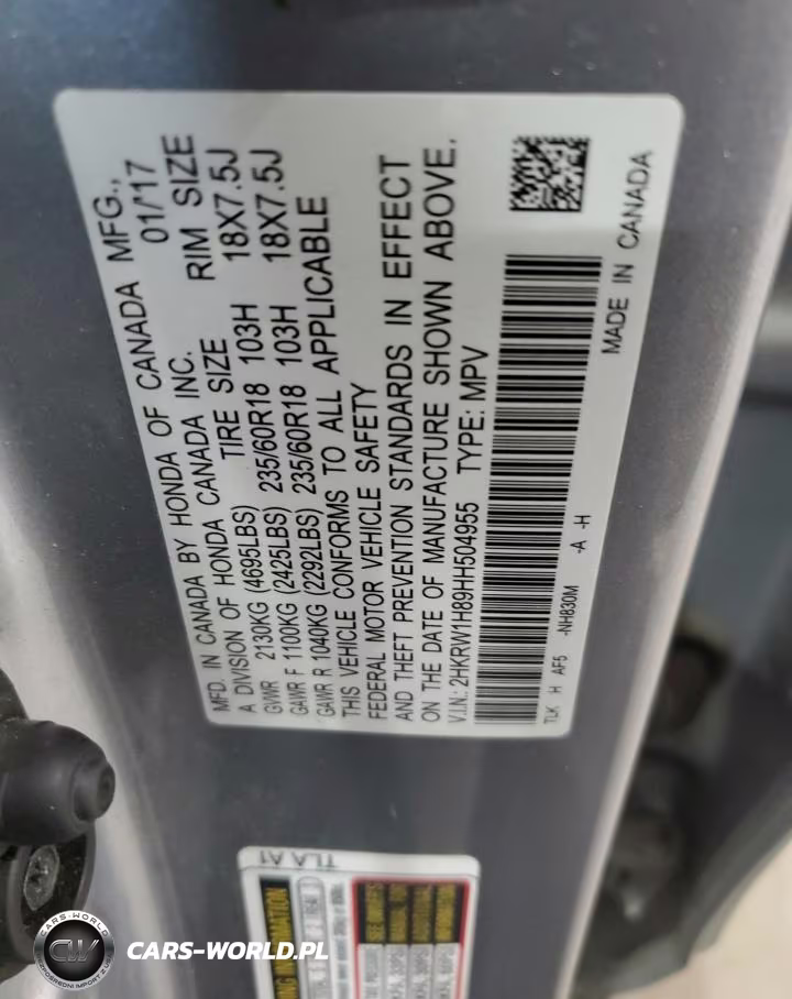 2017 Honda Cr-V Exl VIN:2HKRW1H89HH504955 - 12