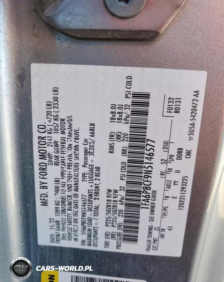 FORD MUSTANG GT VIN:1FA6P8CF9N5146577 - 12