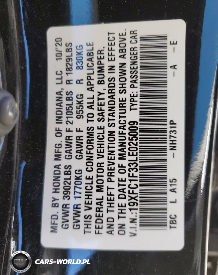 2020 Honda Civic Ex VIN:19XFC1F33LE025009 - 12