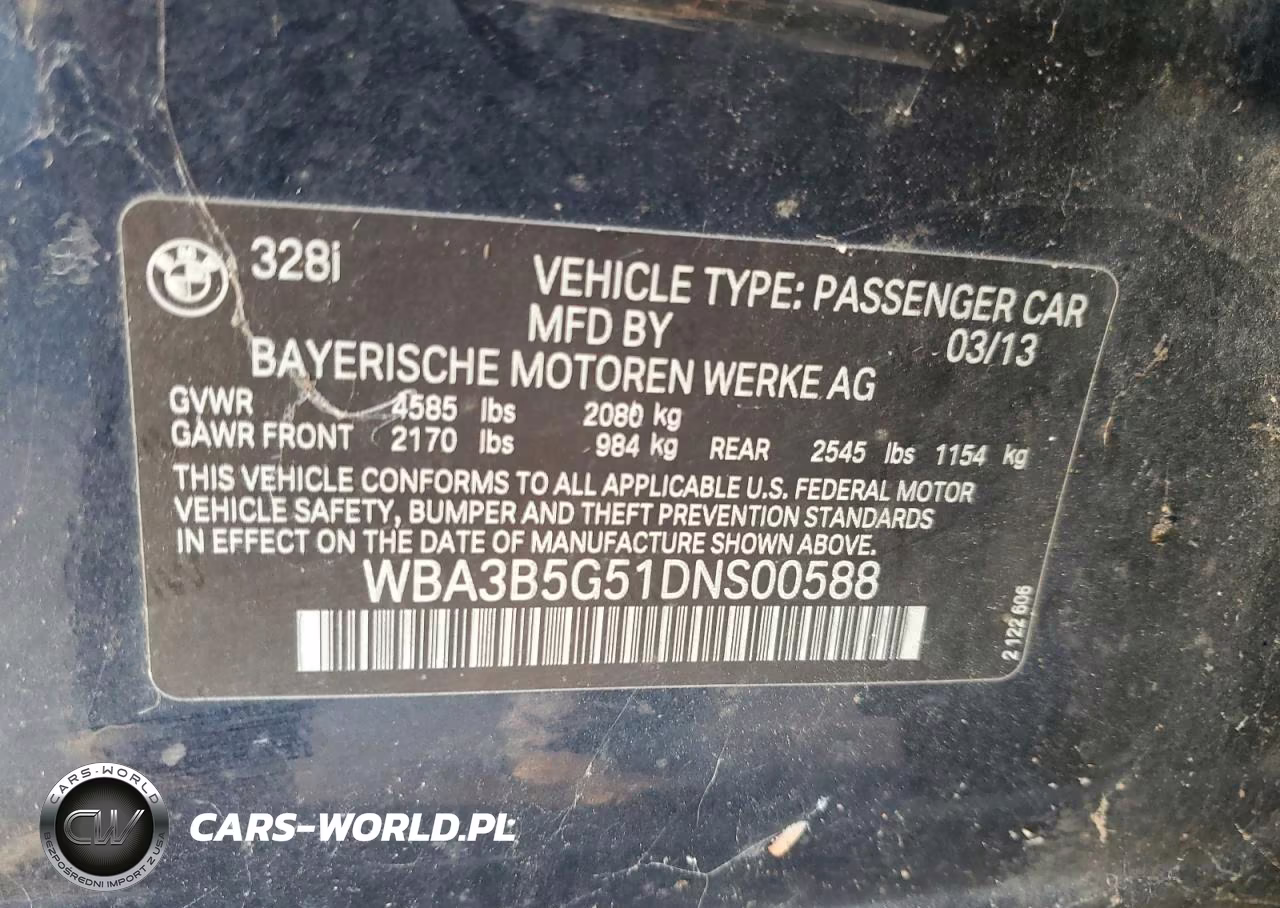 2013 BMW 3 Series VIN:WBA3B5G51DNS00588 - 12