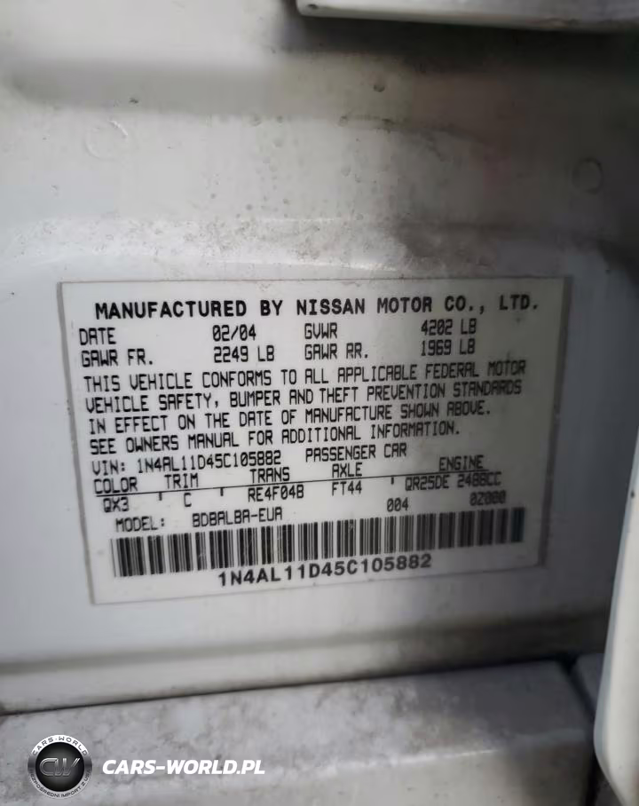 2005 Niss Altima VIN:1N4AL11D45C105882 - 13
