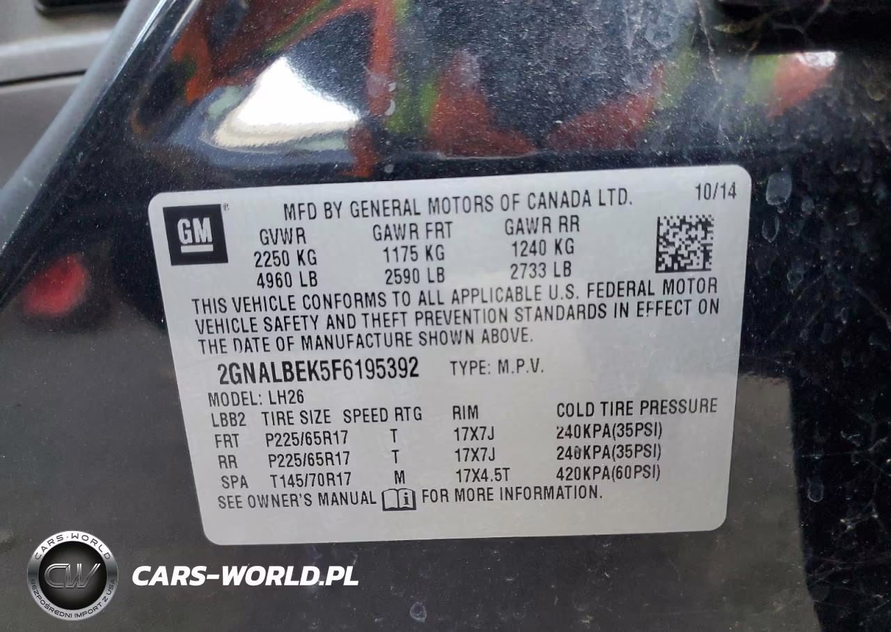 2015 Chevrolet Equinox Lt VIN:2GNALBEK5F6195392 - 13