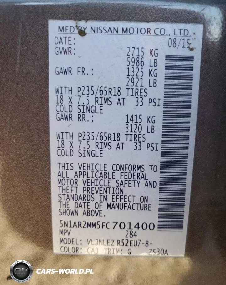 2015 Nissan Pathfinder Sv VIN:5N1AR2MM5FC701400 - 14
