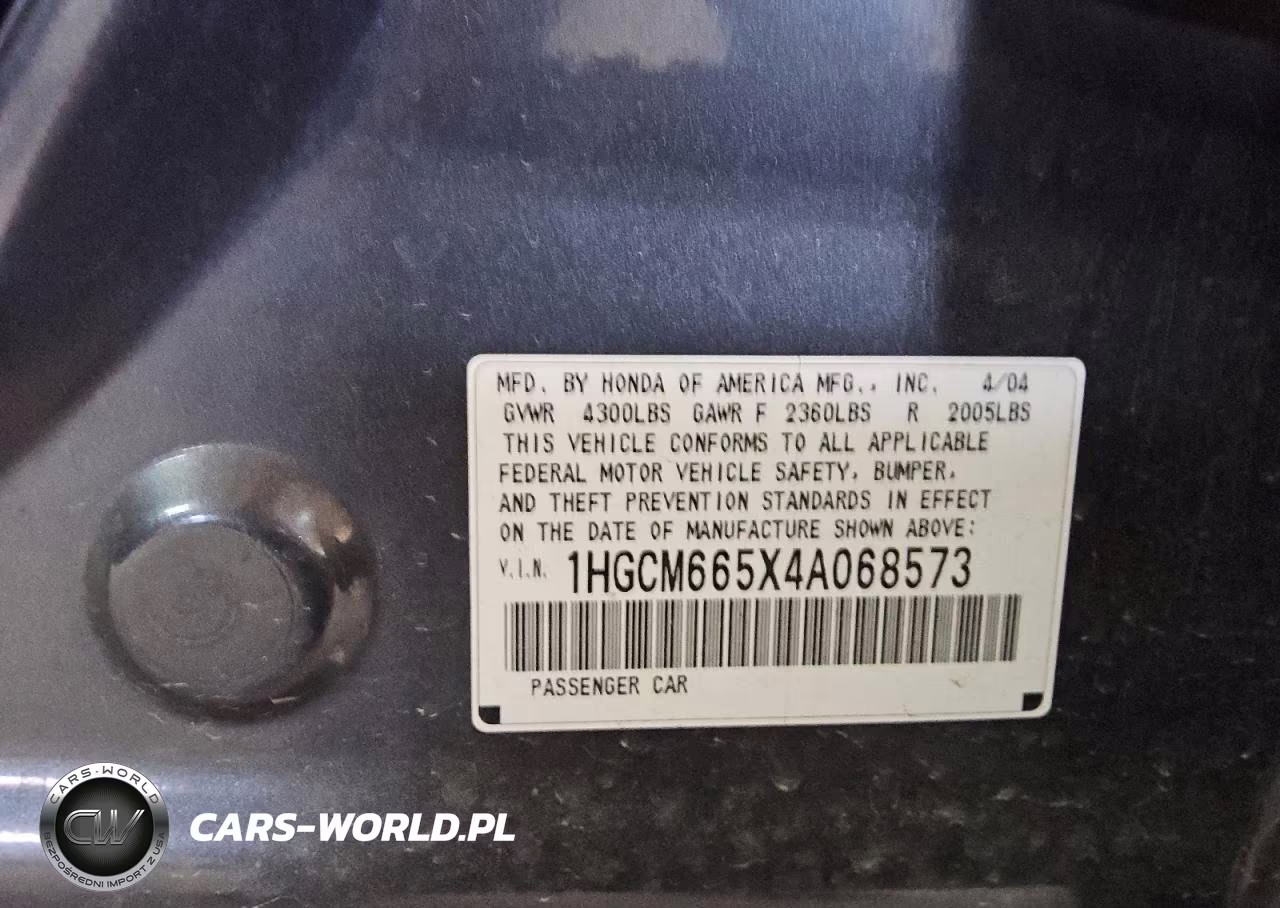 2004 Honda Accord Ex VIN:1HGCM665X4A068573 - 12