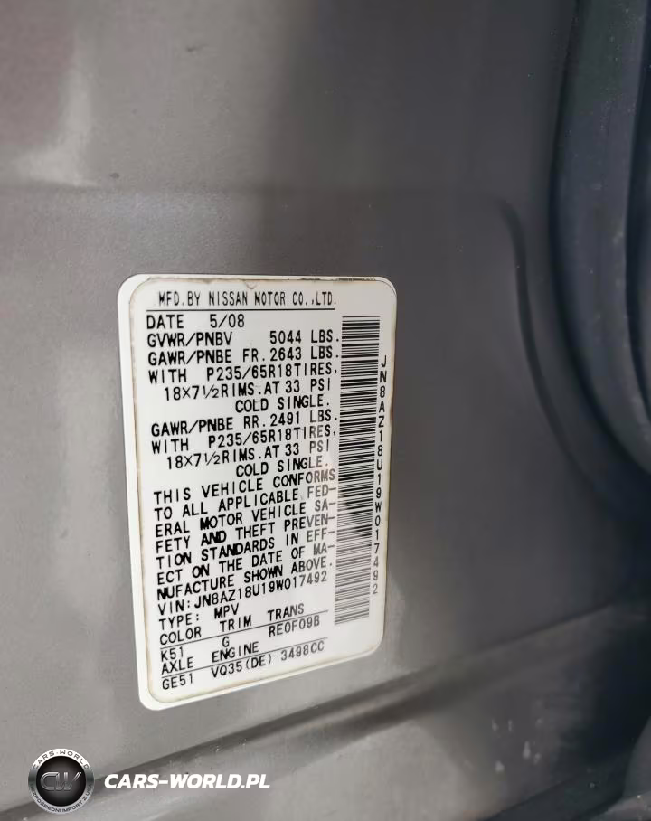 2009 Nissan Murano S VIN:JN8AZ18U19W017492 - 13