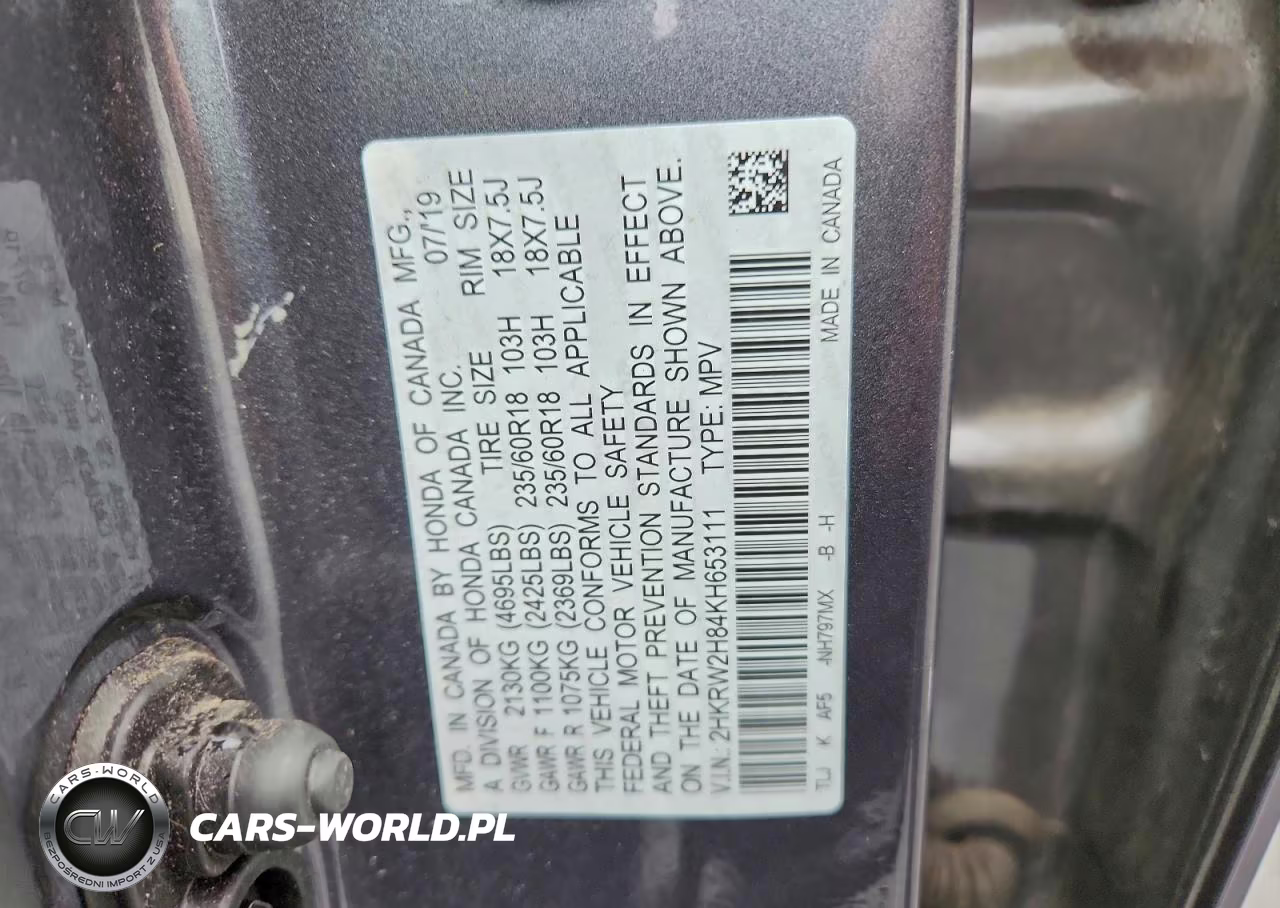 2019 Honda Cr-V Exl VIN:2HKRW2H84KH653111 - 13