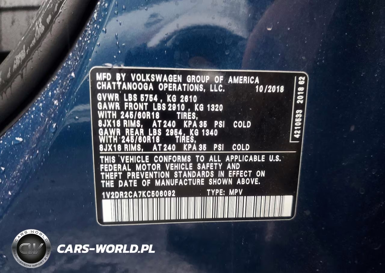 2019 Volkswagen Atlas Se VIN:1V2DR2CA7KC506092 - 13