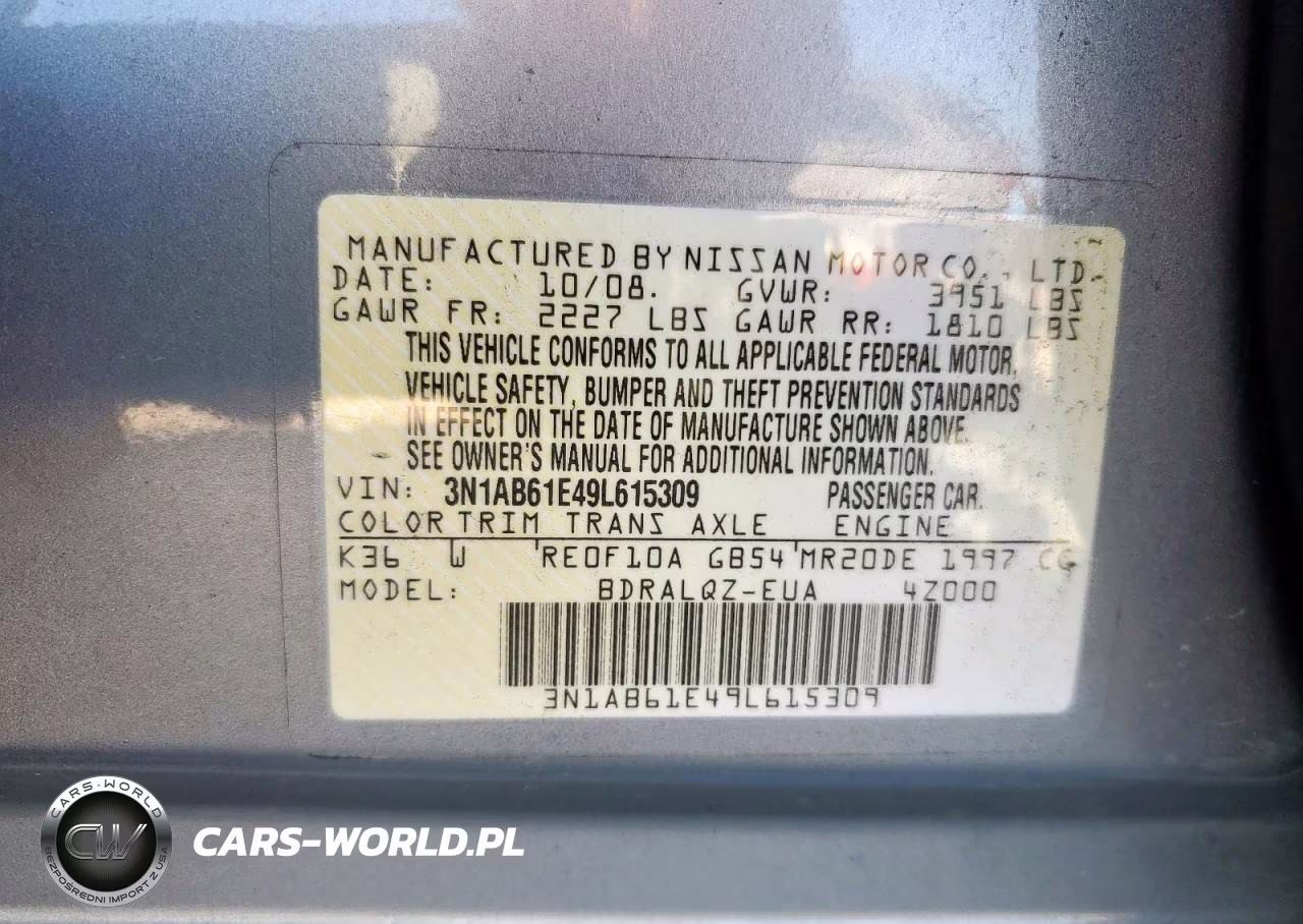 2009 Nissan Sentra 2.0 VIN:3N1AB61E49L615309 - 12