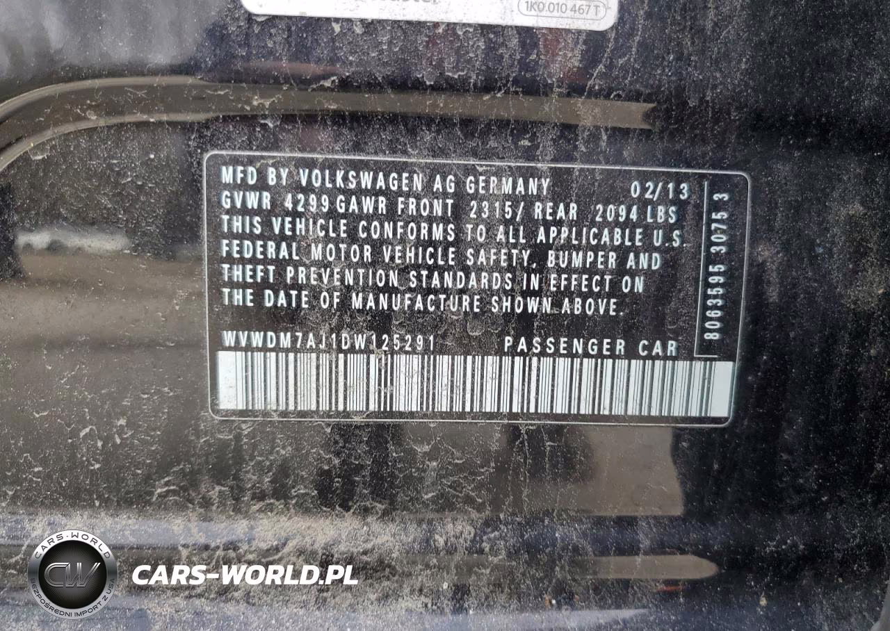 2013 Volkswagen Golf VIN:WVWDM7AJ1DW125291 - 12