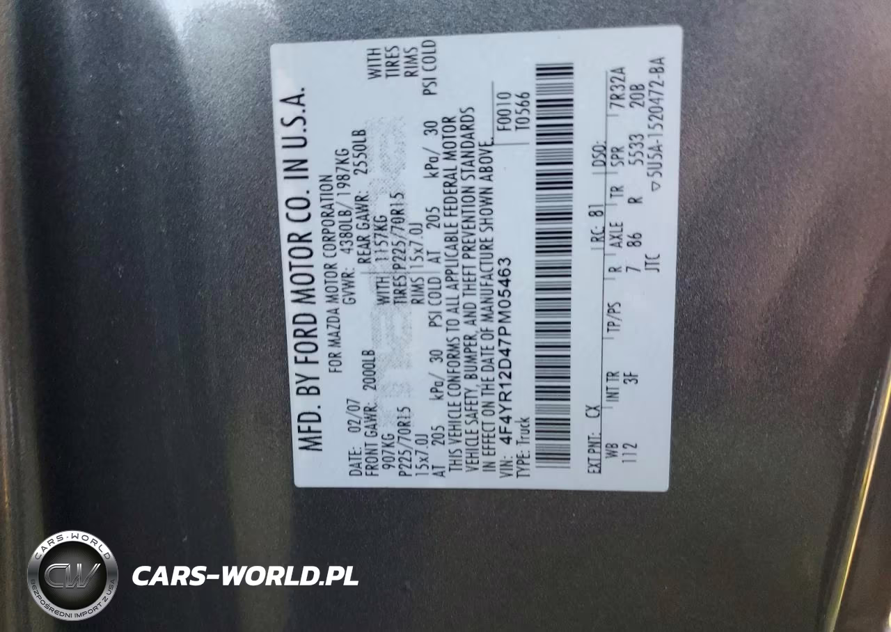 2007 Mazda B2300 VIN:4F4YR12D47PM05463 - 10