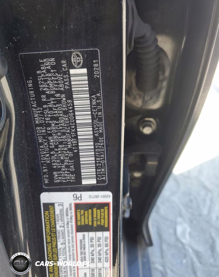 2012 Toyota Camry Base VIN:4T1BF1FK4CU064458 - 12