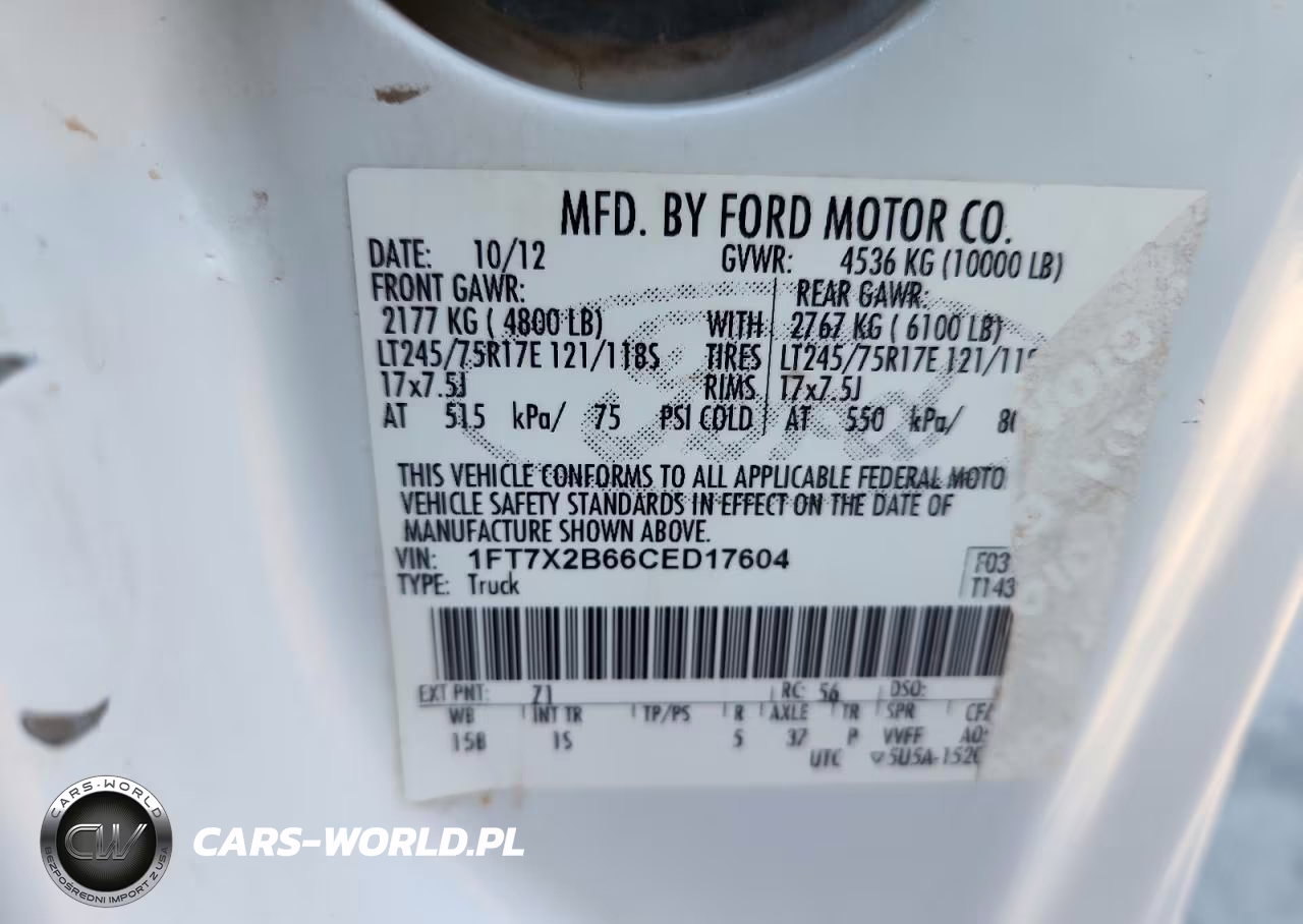 2012 Ford F250 Super Duty VIN:1FT7X2B66CED17604 - 13