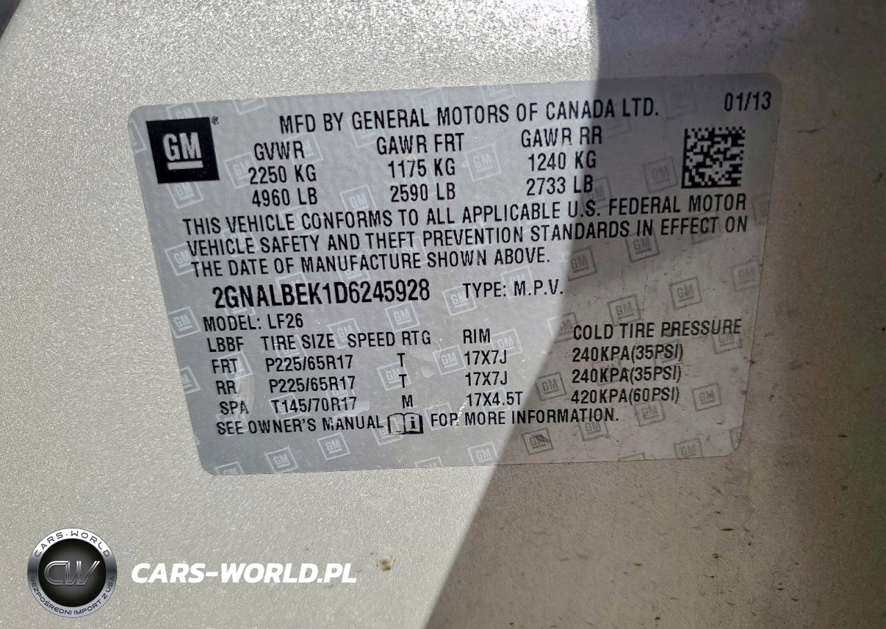 2013 Chev Equinox VIN:2GNALBEK1D6245928 - 13