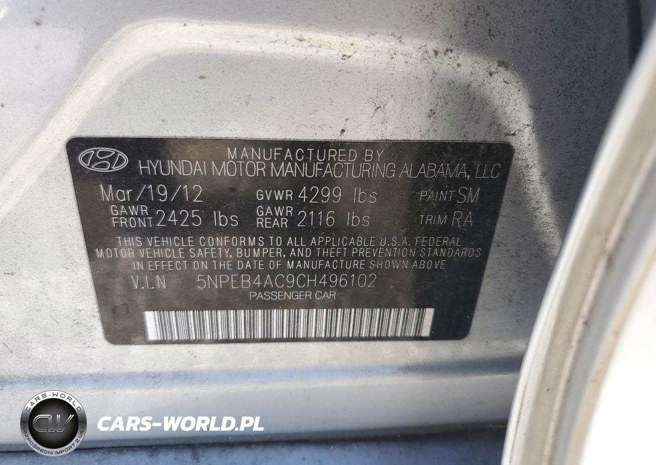 2012 Hyundai Sonata Gls VIN:5NPEB4AC9CH496102 - 13