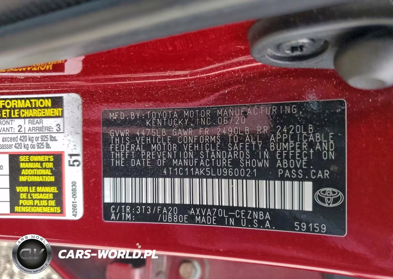 2020 Toyota Camry Le VIN:4T1C11AK5LU960021 - 12