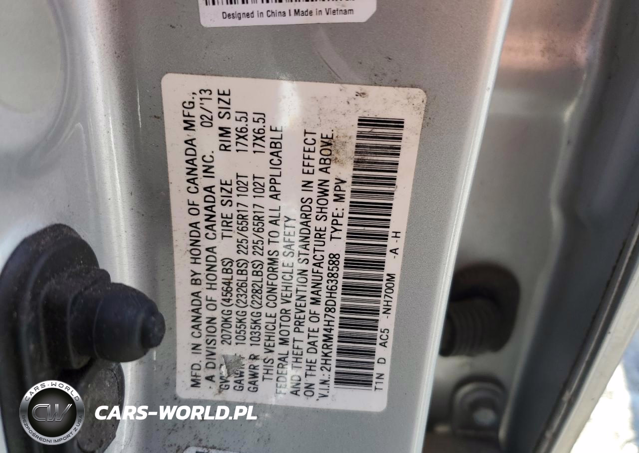 2013 Honda Cr-V Exl VIN:2HKRM4H78DH638588 - 13