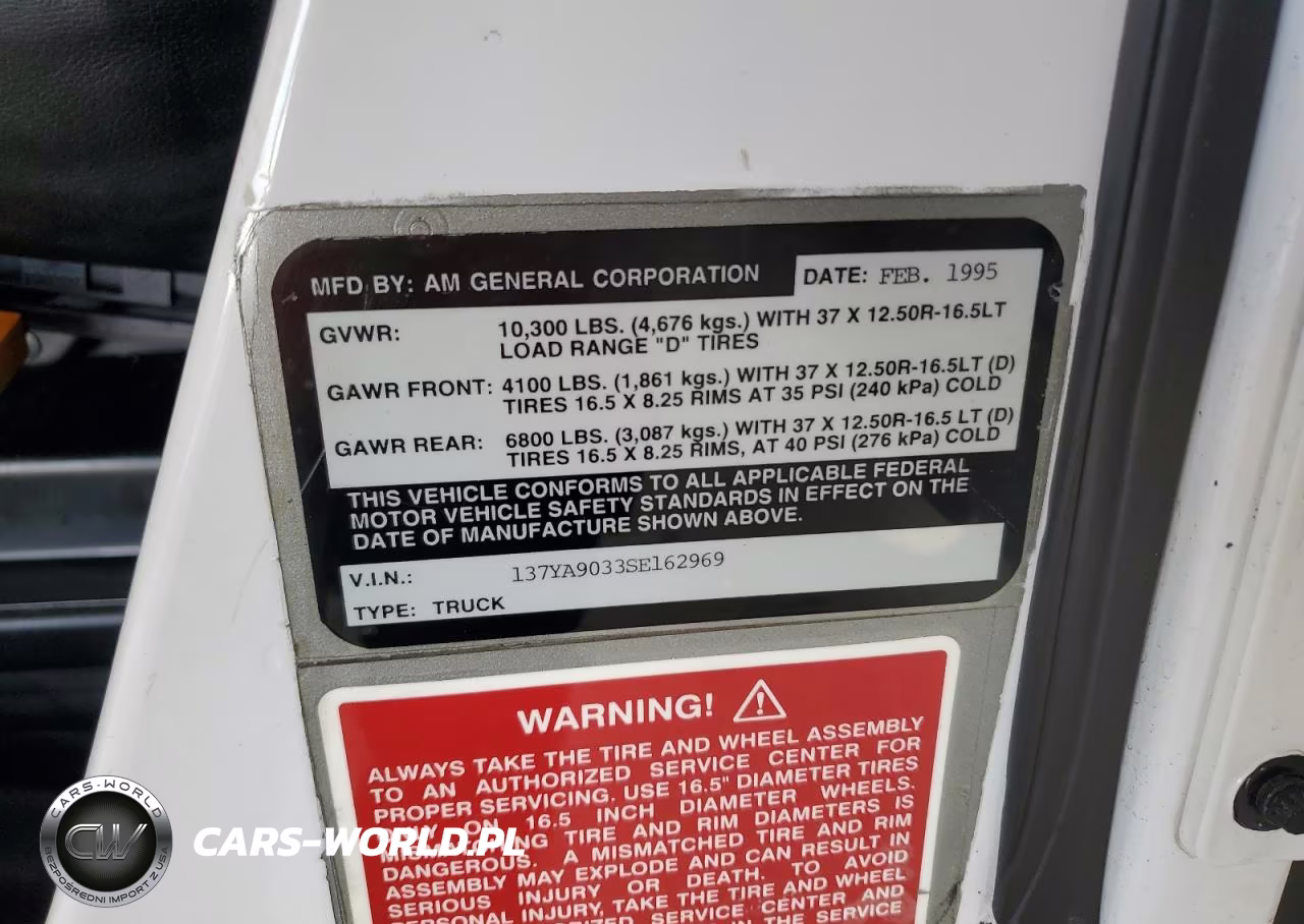 1995 American General H1 Hmco VIN:137YA9033SE162969 - 12