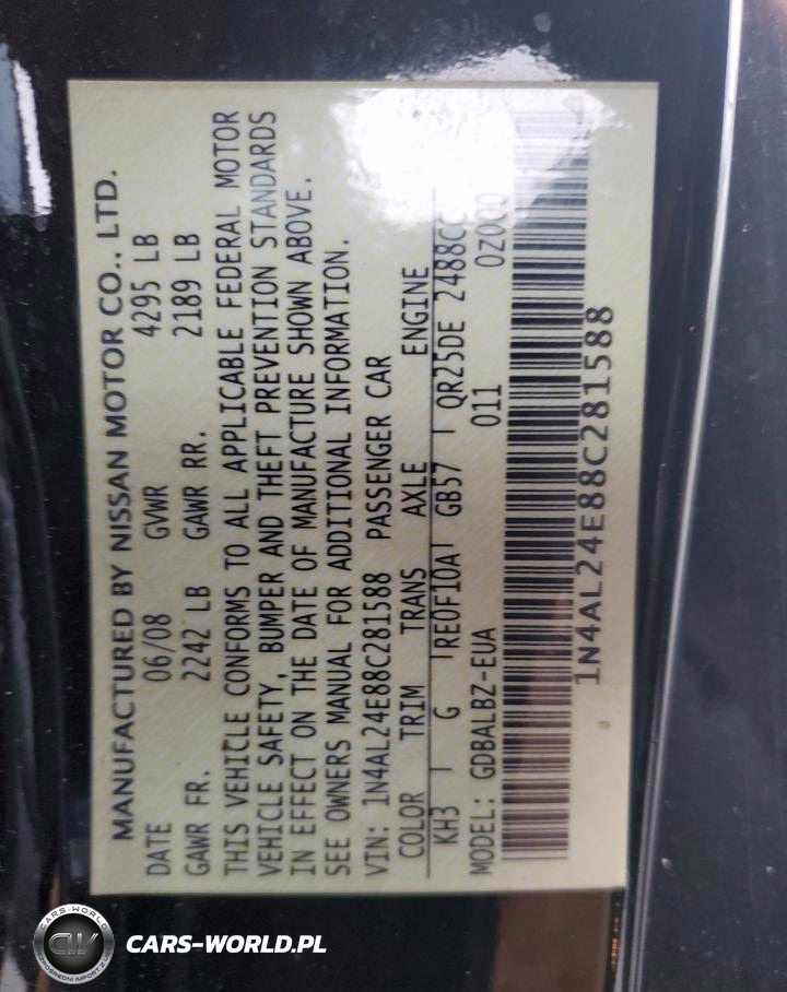 2008 Nissan Altima VIN:1N4AL24E88C281588 - 12