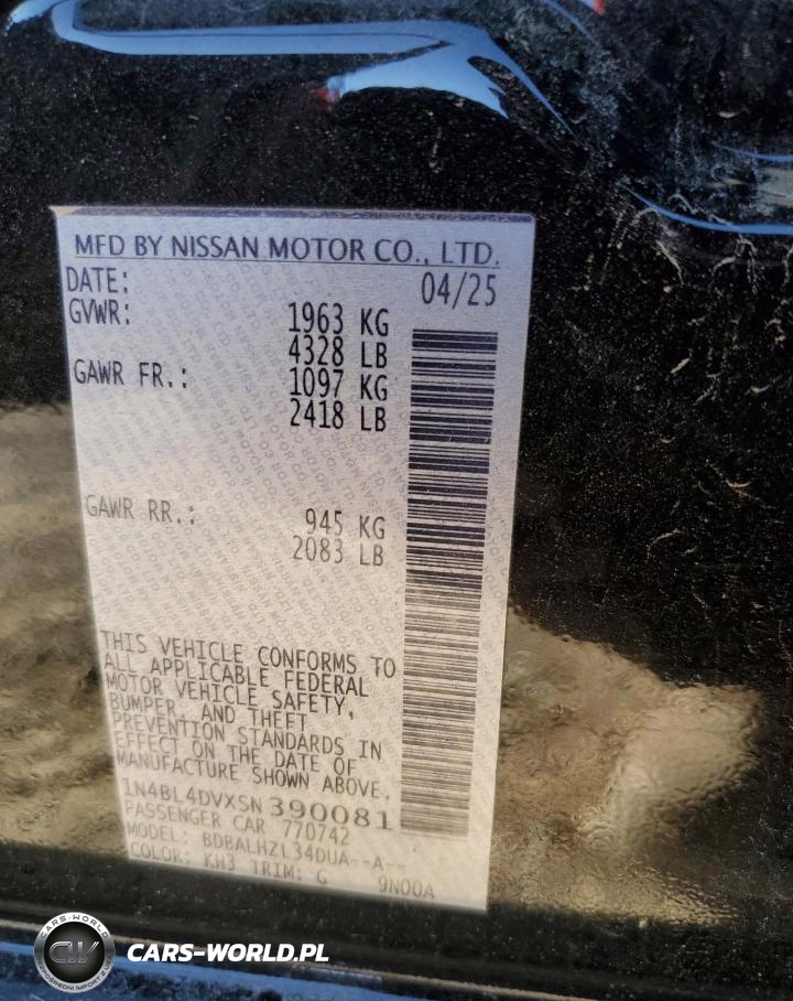 2025 Nissan Altima Sv VIN:1N4BL4DVXSN390081 - 12