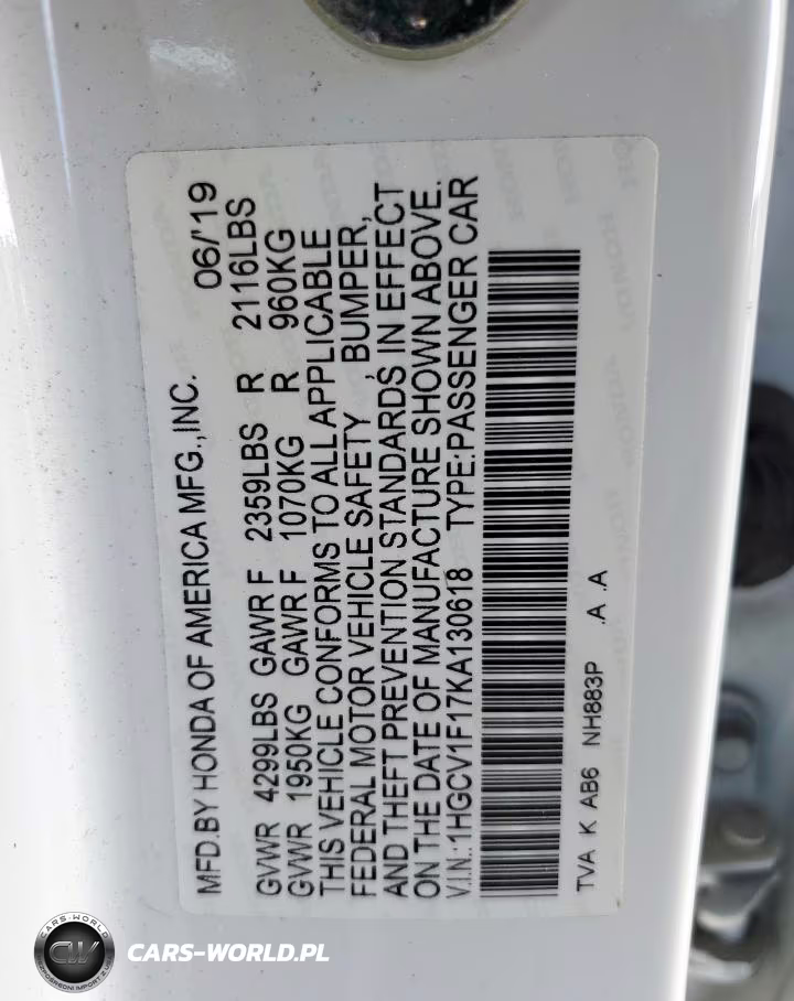 2019 Honda Accord Lx VIN:1HGCV1F17KA130618 - 12