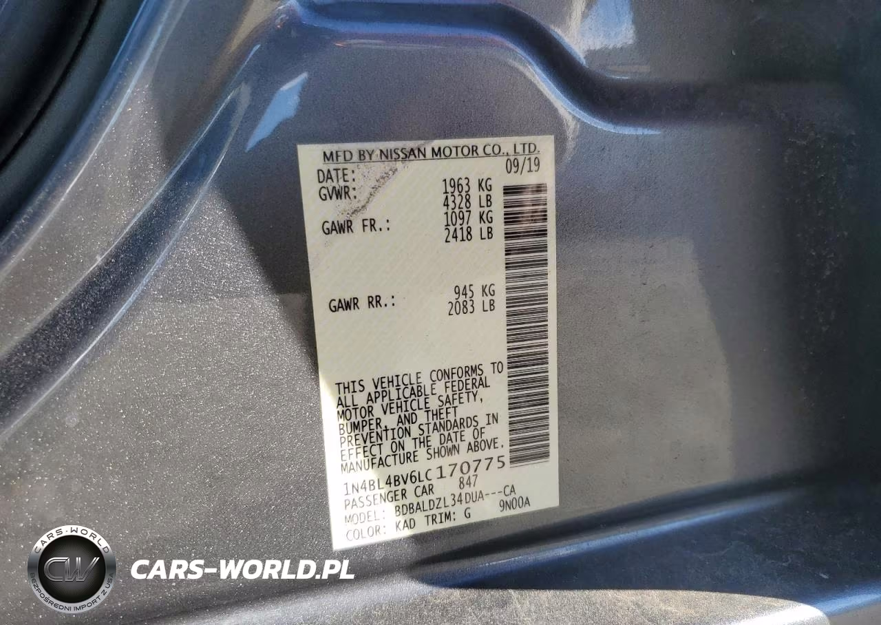 2020 Nissan Altima S VIN:1N4BL4BV6LC170775 - 12