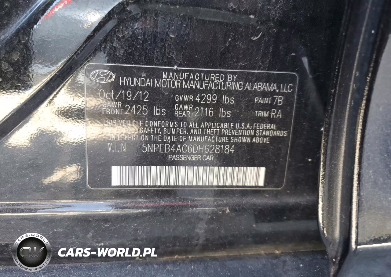 2013 Hyundai Sonata Gls VIN:5NPEB4AC6DH628184 - 12