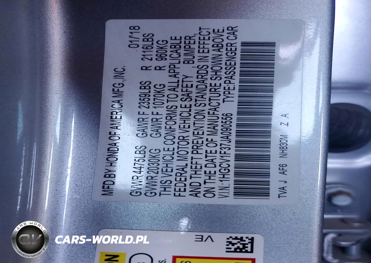 2018 Honda Accord Sport VIN:1HGCV1F37JA090556 - 12