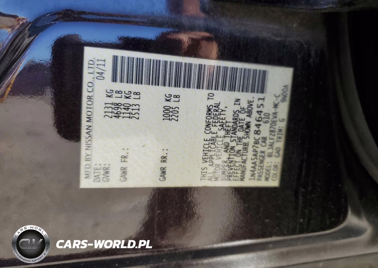 2011 Nissan Maxima 3.5 S VIN:1N4AA5AP7BC846451 - 12