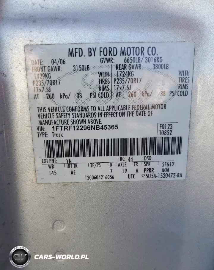 2006 Ford F150 VIN:1FTRF12296NB45365 - 12